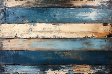 Weathered Wooden Planks Painted Blue and Beige