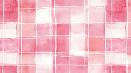 Fototapeta premium Watercolor plaid pattern in shades of pink, featuring soft lines and a gentle, textured appearance.