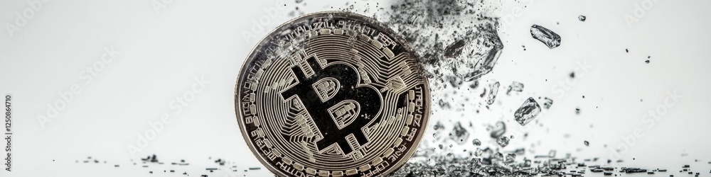 Poster a bitcoin emerging from the ground, symbolizing its digital nature and sudden appearance