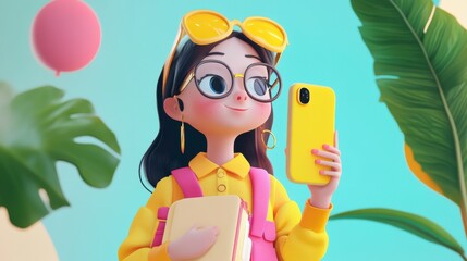 App based learning 3d cartoon style illustration