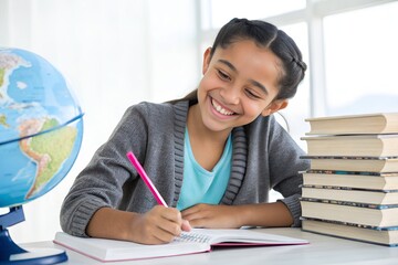 Young student studying in the classroom