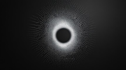 Abstract dark background with glowing white particles forming a circular pattern, resembling a vortex or tunnel.