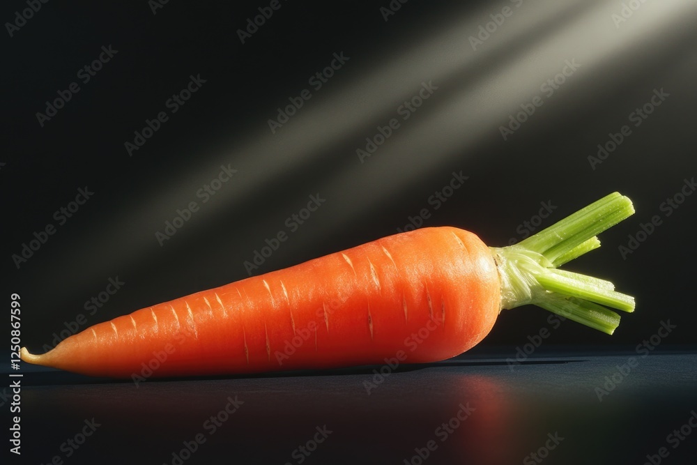 Poster a single carrot sitting on a table, ready to be eaten or used in a recipe