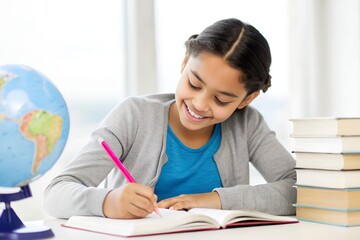 Young student studying in the classroom