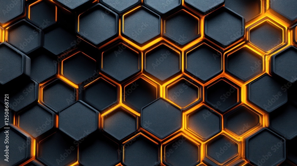 Aufkleber abstract dark gray hexagonal pattern with glowing orange edges.