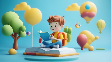 App based learning 3d cartoon style illustration