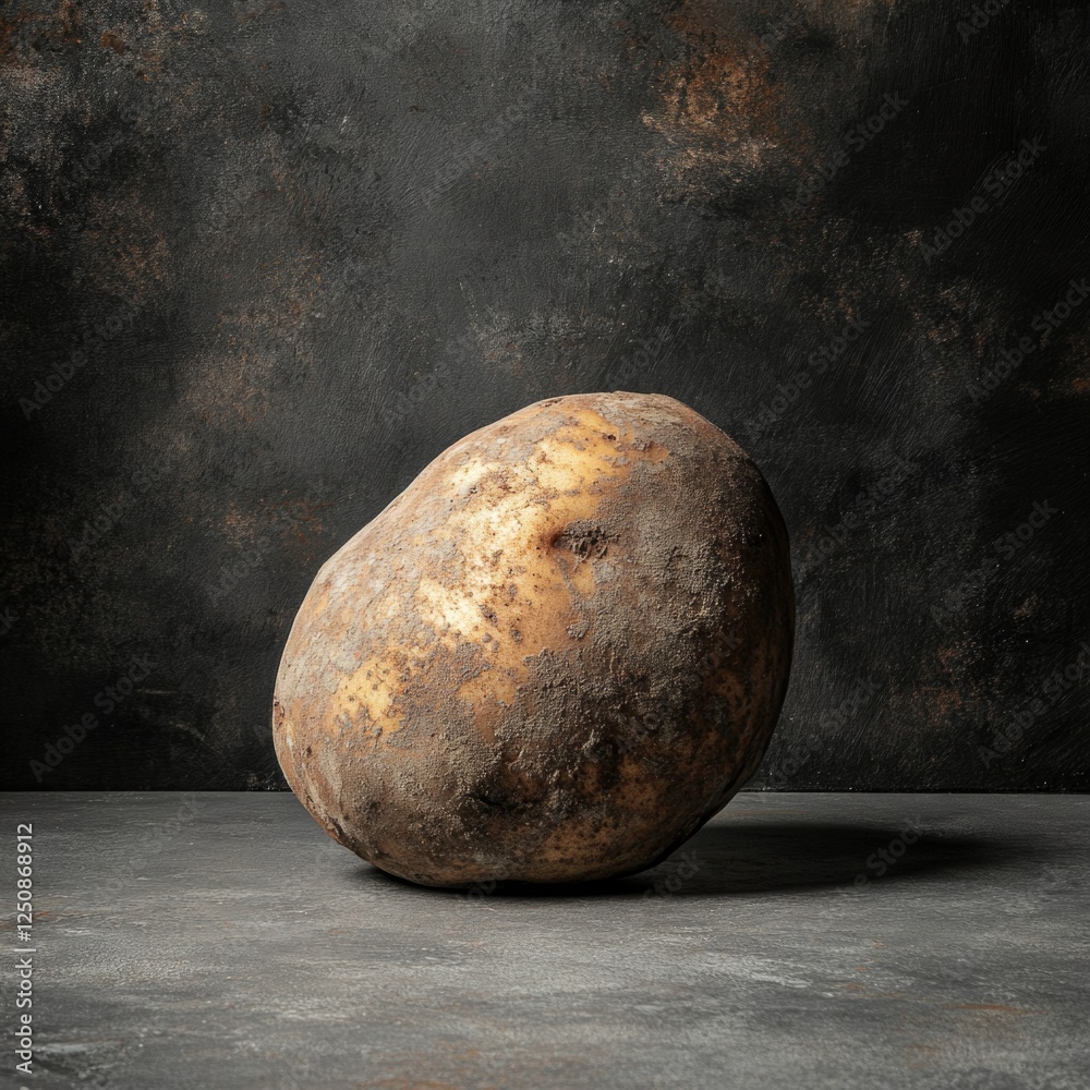 Poster a single large potato sits on a table, ready to be used in various recipes or as a decorative piece