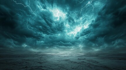 Dark Stormy Sky with Lightning Over a Distant Landscape