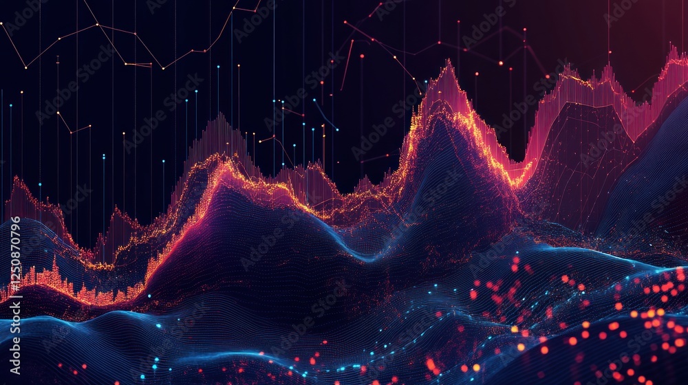 Aufkleber Abstract data visualization, glowing lines forming peaks and valleys, representing market trends or data analysis.