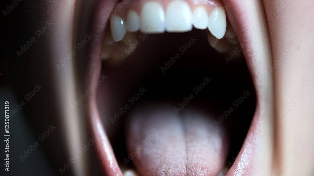 Aufkleber Intense closeup of a person screaming with mouth wide open showcasing emotion and expressive photography : Generative AI