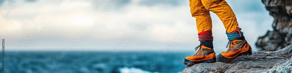 Poster a person stands at the edge of a cliff overlooking the vast ocean