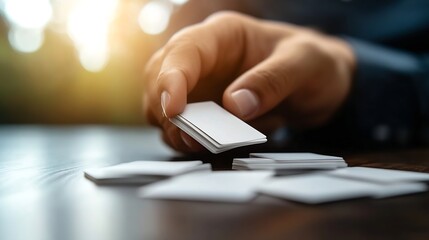 Person Sorting Through Blank Cards in a Brightly Lit Workspace Calling for Creativity and Ideas : Generative AI