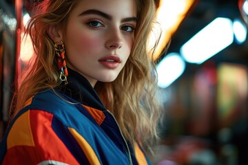 Fototapeta premium A woman with flowing locks and vibrant clothing, perfect for editorial or lifestyle uses