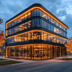 Obraz premium Modern Glass Office Building at Dusk