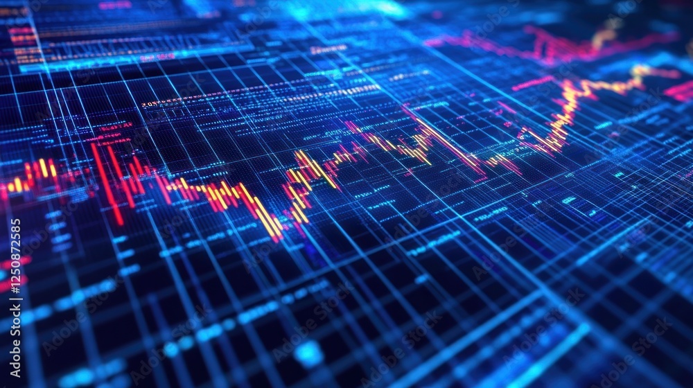 Leinwandbilder abstract digital background with glowing stock market charts and data streams.