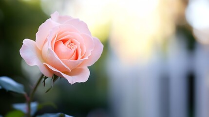 CloseUp of Beautiful Soft Pink Rose in Garden with Blurred Background : Generative AI