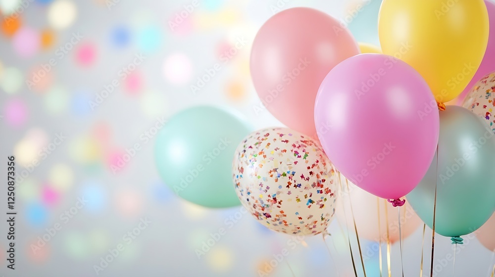 Aufkleber colorful balloons with bokeh background ideal for celebrations and parties : generative ai