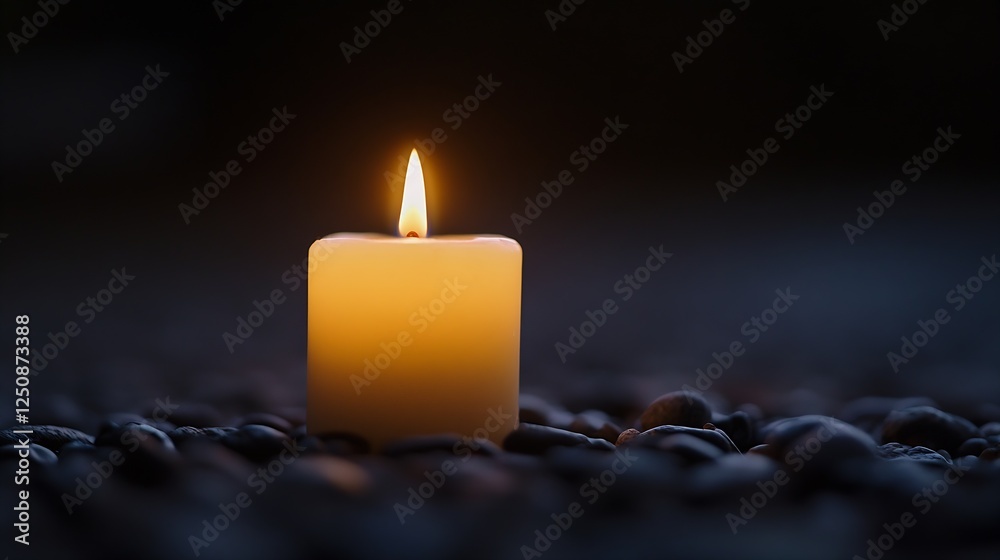 Aufkleber glimmering candle flame on smooth stones creating a warm and inviting atmosphere of peace : generati