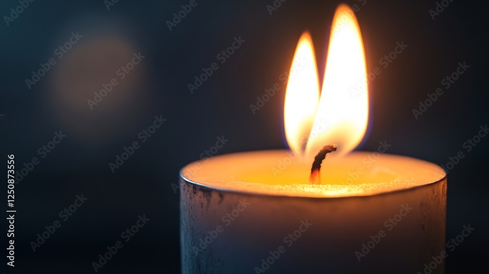 Poster Close up view of two burning candles with peaceful flames creating a calming and relaxing ambiance in a dark space : Generative AI
