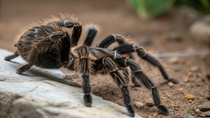 Active tarantula crawling on a natural surface desert environment close-up photography wildlife concept