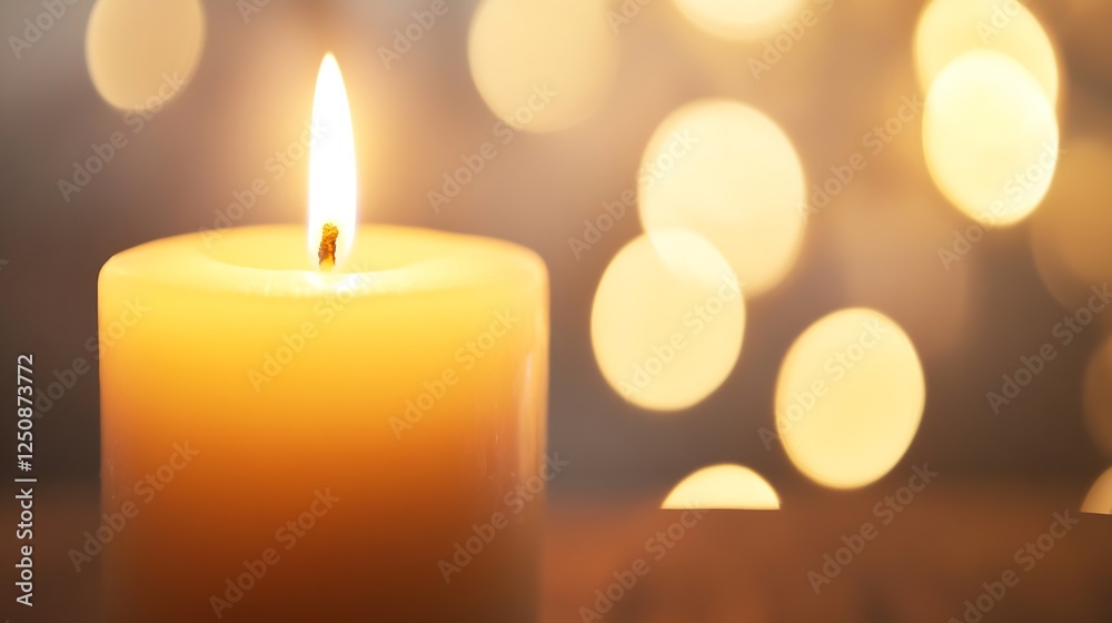 Poster warm candle flame illuminating a cozy space with dreamy bokeh background lights : generative ai