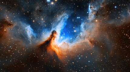 Fototapeta premium Nebula with dramatic swirling blue and orange hues, creating breathtaking cosmic scene.