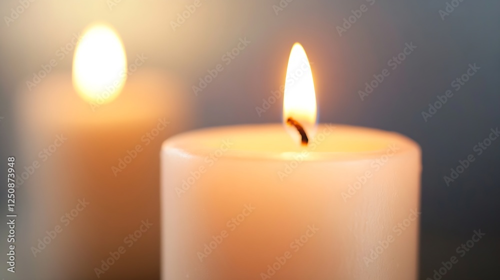 Poster Beautiful flickering candle in a soft light setting creating a warm and cozy ambiance for relaxation : Generative AI