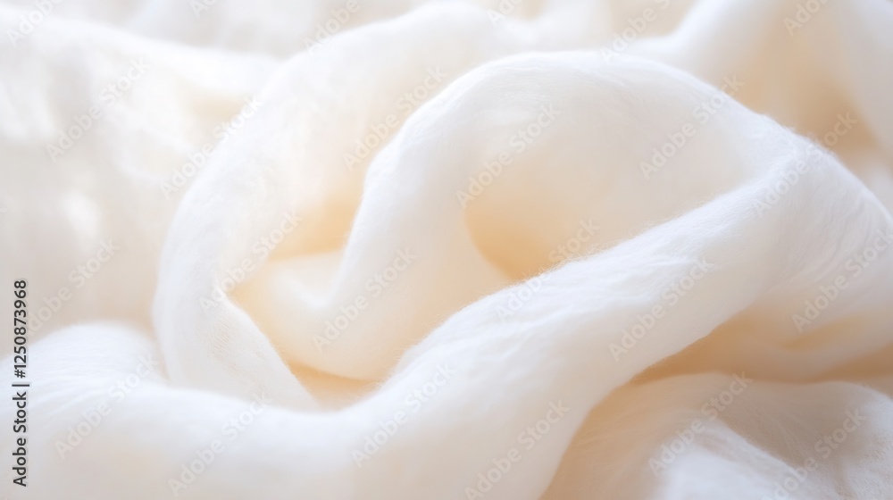 Poster Elegant soft white fabric draping beautifully showcasing texture and light creating a dreamy atmosphere in a serene setting : Generative AI