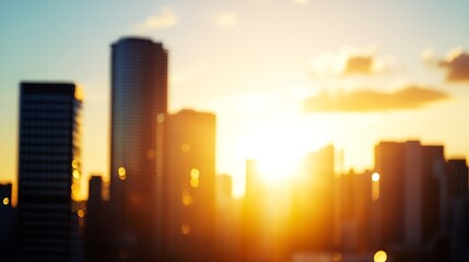 Obraz premium A breathtaking view of a city skyline silhouetted against a stunning sunset with blurred lights and colors : Generative AI