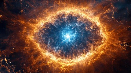 Fototapeta premium Brilliant blue planetary nebula resembling glowing cosmic eye in deep space.