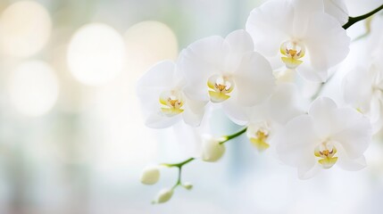 Obraz premium Stunning close up of delicate white orchid flowers blooming gracefully in soft light : Generative AI