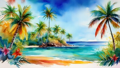 tropical island with palm trees