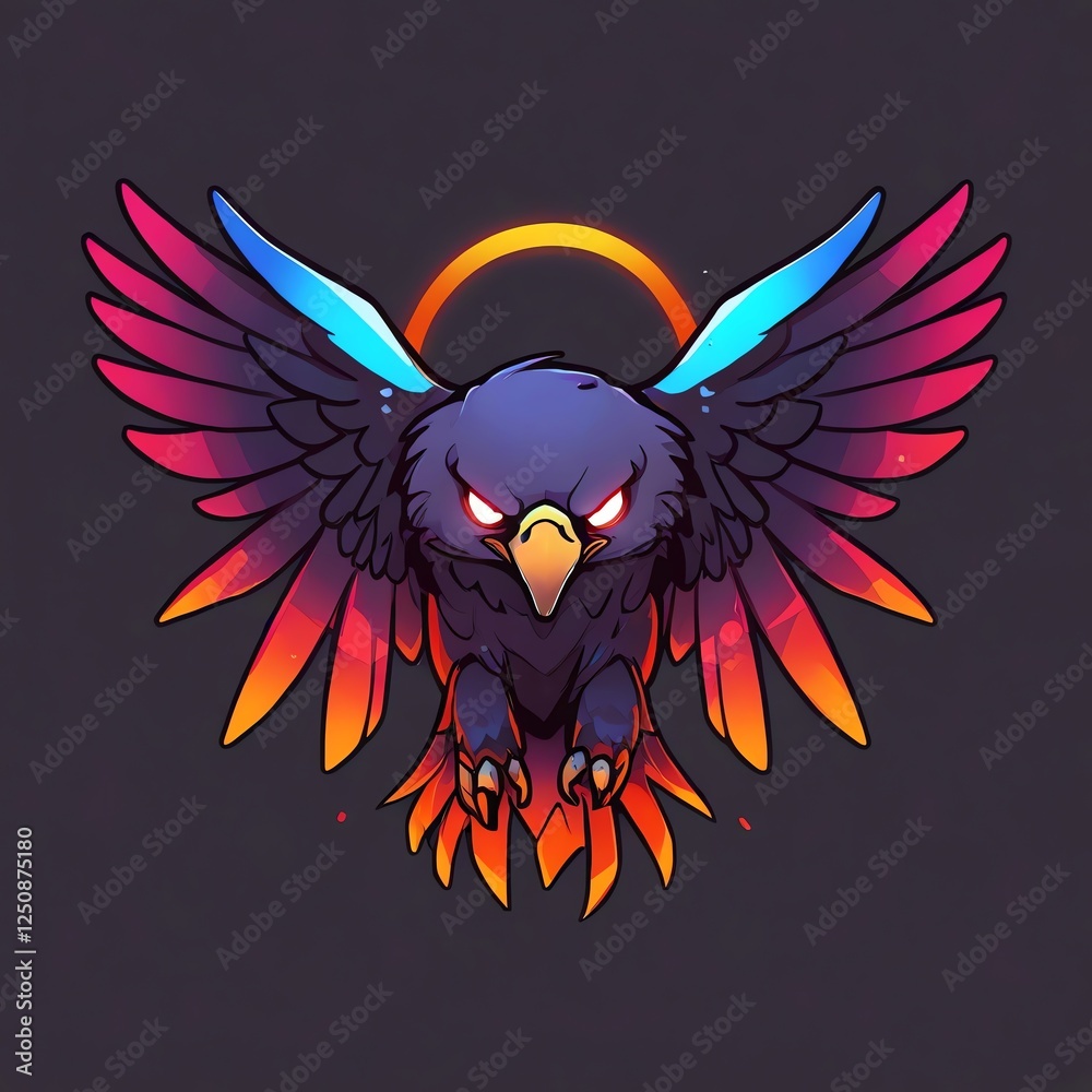 Wall mural Majestic Neon Eagle: A Digital Artwork of a Powerful Bird with Vibrant Wings