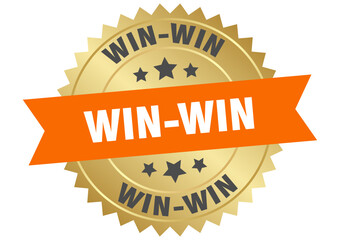 win-win. win-win round orange and gold label isolated on transparent background
