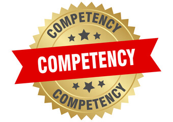 competency. competency round red and gold label isolated on transparent background