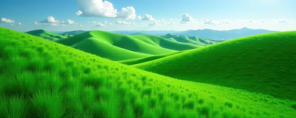 Obraz premium Rolling hills covered in vibrant emerald grass, landscape, foliage, greenery
