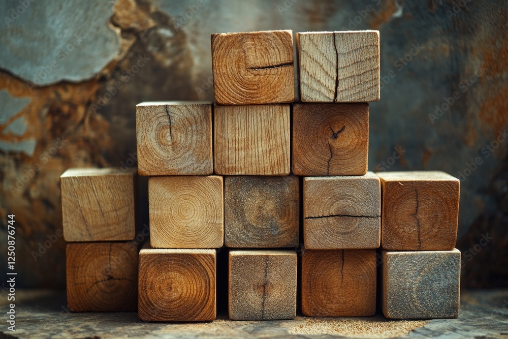 Poster A stack of wooden building blocks sits on a flat surface, perfect for creative play or display