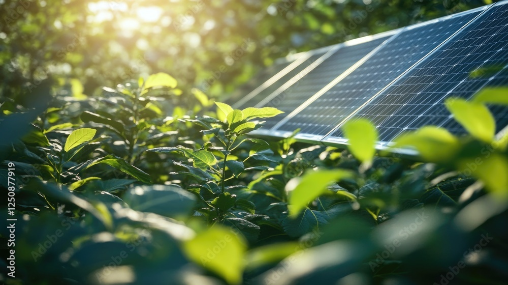 Poster Close-up of a solar panel attached to a tree branch, suitable for eco-friendly or technology-related concepts