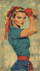 Vintage Pop Art Illustration of a Strong Confident Woman in a Classic Empowerment Pose