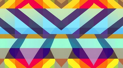 Vibrant Geometric Pattern: A captivating abstract design featuring a symmetrical arrangement of bold, colorful geometric shapes and lines.