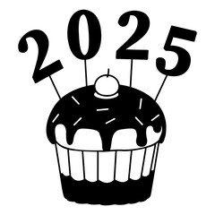 welcome arrival of 2025 with sweetness and whipped vector icon design festive holiday season sign, new year decor stock illustration, Cherry on Top with Melted Cream Candled Twenty Twenty Five concept