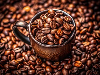 Fototapeta premium Rich, dark roast coffee beans, a close-up showcasing their aromatic texture.
