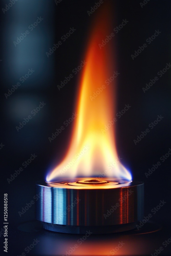 Poster a close-up view of a metal object with a flame burning brightly