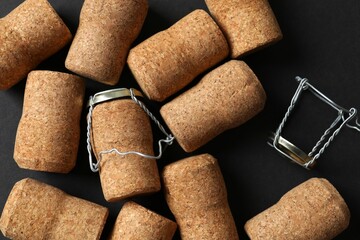 Champagne corks on wooden background