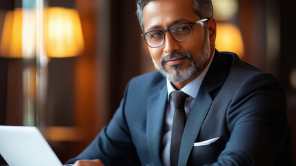 Fototapeta premium Indian businessman working in office