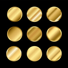 Golden gradients set. Round Circle badge Metallic gold gradients. Elegant gold swatch palette collection. A creative element for your design or logo banner and medal