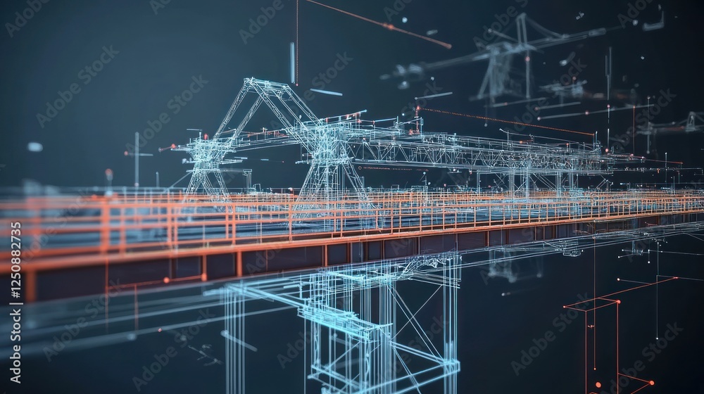 Leinwandbilder Abstract digital rendering of a bridge structure with connecting lines and nodes.