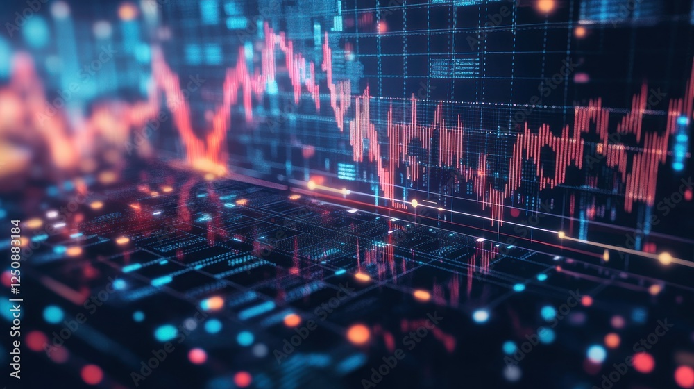 Poster Abstract digital stock market graph data visualization on laptop screen.