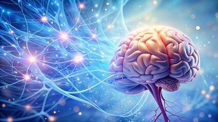 Human Brain with Neural Connections and Abstract Light Background