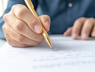 Close-up of a Hand Holding a Pen Writing on Blank Paper with Focus on the Gesture and Writing Action
